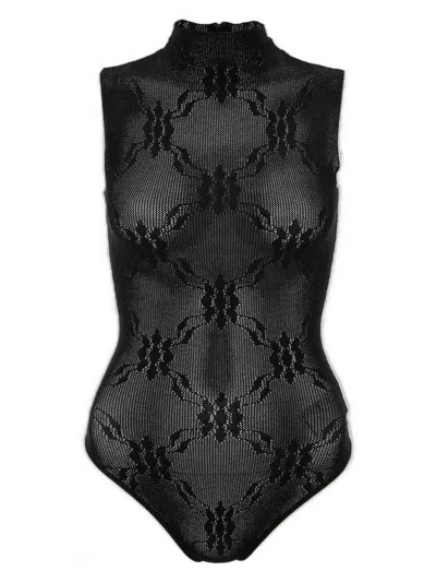 Victoria Beckham Lace Floral Sleeveless High Neck Top In Black