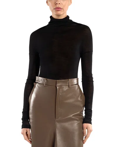 Victoria Beckham High Neck Draped Long Sleeve Top In Black