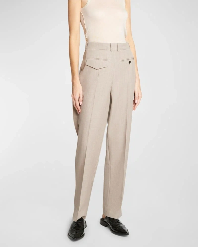 Victoria Beckham High-rise Reverse Front Straight-leg Trousers In Sesame