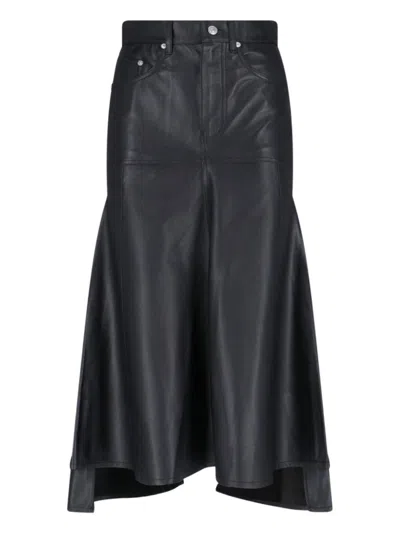Victoria Beckham High-waisted Leather Midi Skirt With Flared Design In Black