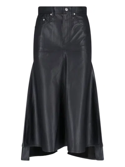VICTORIA BECKHAM HIGH-WAISTED LEATHER MIDI SKIRT WITH FLARED DESIGN