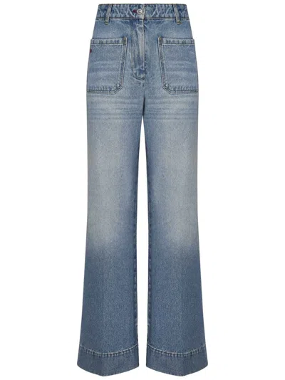 Victoria Beckham High-waisted Light Blue Jeans With Monogram Embroidery