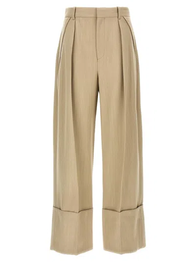 VICTORIA BECKHAM HIGH-WAISTED WOOL PANTS WITH MAXI TURN-UP