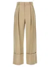 Victoria Beckham High-waisted Wool Pants With Maxi Turn-up In Neutral