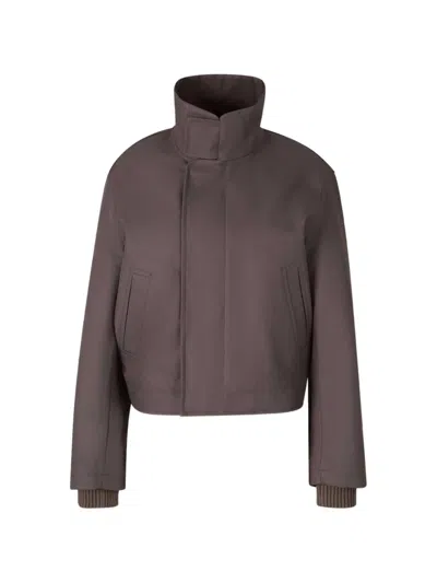 Victoria Beckham High-neck Ribbed-trim Jacket In Brown