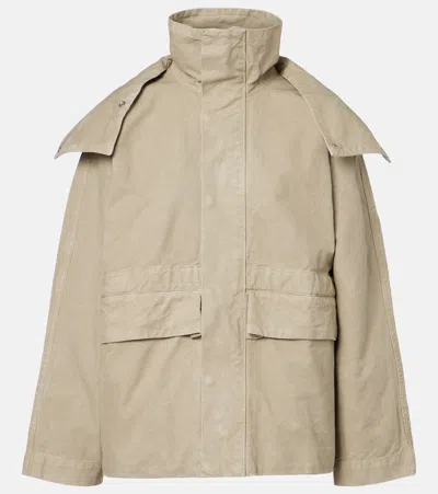 Victoria Beckham Hooded Cotton Canvas Jacket In Brown