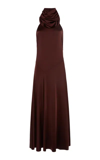 Victoria Beckham Hooded Jersey Midi Dress In Brown