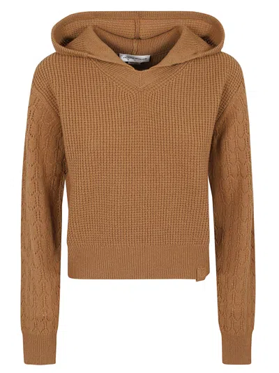 Victoria Beckham Hooded Pointelle Jumper In Brown