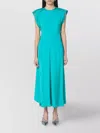 Victoria Beckham Peacock Colour Midi Dress With Hooded Sleeves Women In Blue