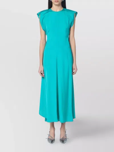 VICTORIA BECKHAM HOODED SLEEVES MIDI DRESS PEACOCK COLOUR