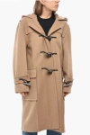 Victoria Beckham Hooded Wool Coat With Frogs