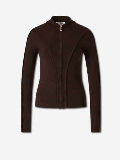 Victoria Beckham Hooded Zip Sweater In Brown
