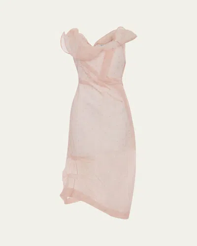Victoria Beckham Hoop Asymmetric Floral Organza Midi Dress In Pink