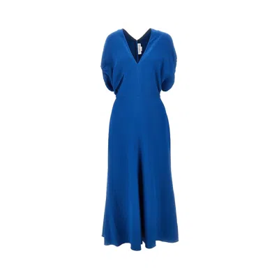 Victoria Beckham Idi Dress With Blouson Sleeves In Blue