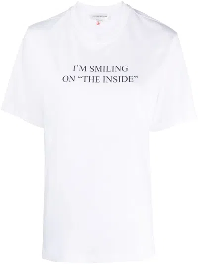 Victoria Beckham Slogan Tee ''i'm Smiling On The Inside'' White