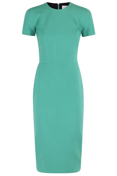 Victoria Beckham Intricately Woven Fitted Midi Dress In Green