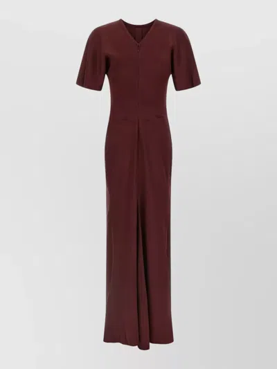 Victoria Beckham Isabella Dress Ruched Detail V Neck In Red