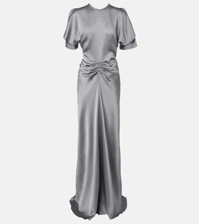 Victoria Beckham Isabella Gathered Satin Gown In Gray