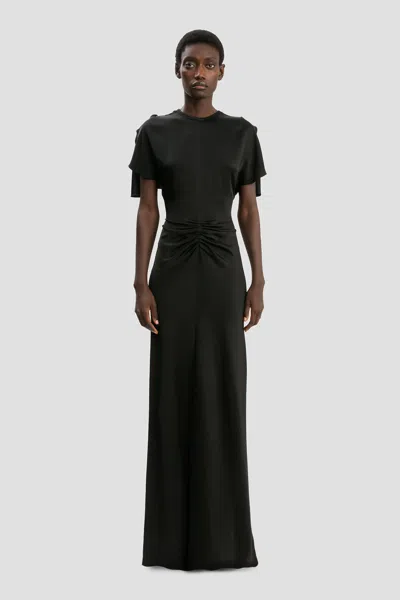Victoria Beckham Gathered Waist Floor Length Dress In Black