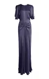Victoria Beckham Isabella Ruched Gown In Blue