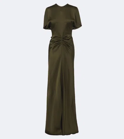 Victoria Beckham Isabella Gathered Crepe-satin Gown In Green