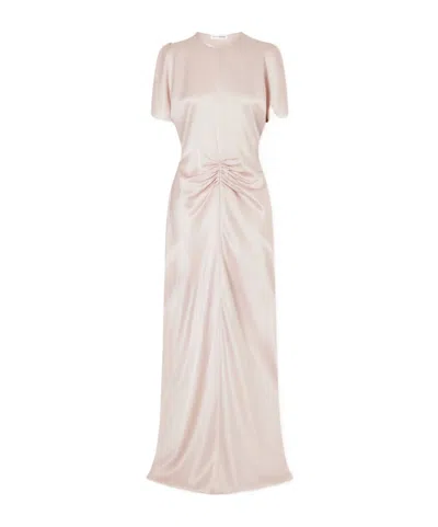 Victoria Beckham Isabella Ruched Satin Maxi Dress In Neutral