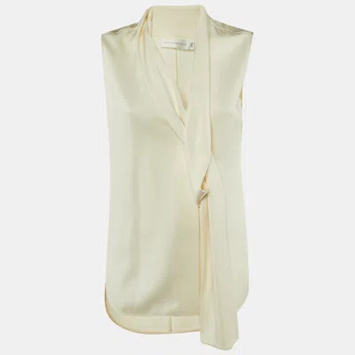 Pre-owned Victoria Beckham Ivory Crepe Neck Detail Blouse M In White