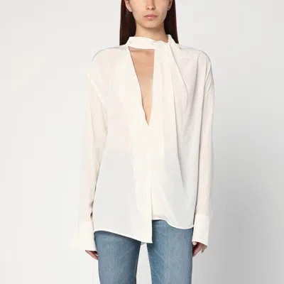 VICTORIA BECKHAM VICTORIA BECKHAM  IVORY DRAPED SILK BLOUSE