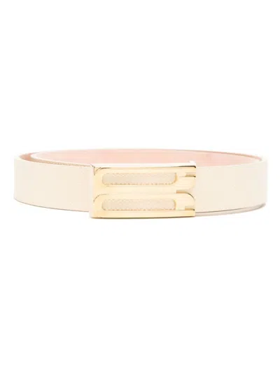 Victoria Beckham Ivory Grained Calfskin Belt In Neutral