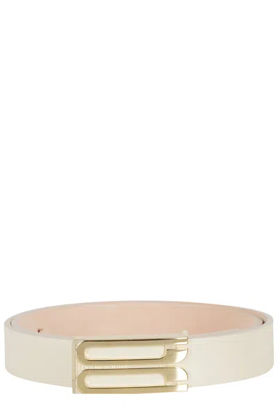 Victoria Beckham Ivory Regular Frame Gold-plated Buckle Leather Belt In Multi
