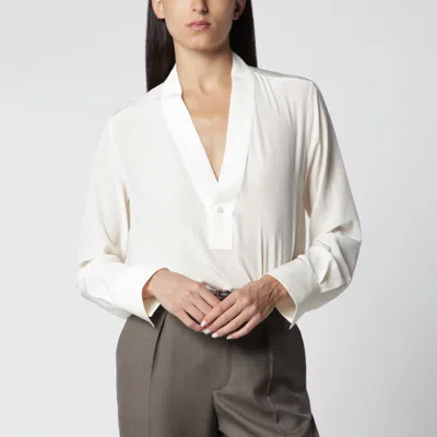Victoria Beckham Ivory Silk V-neck Blouse In White