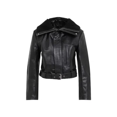 Victoria Beckham Women's Cropped Belted Leather Biker Jacket In Black