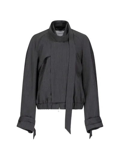 Victoria Beckham Jacket With Scarf Detail In Grey