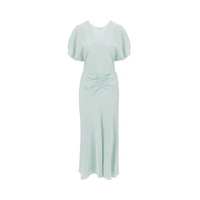 Victoria Beckham Floral Satin Gathered-waist Maxi Dress In Green