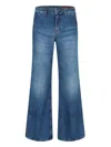 Victoria Beckham Wide-leg Distressed Denim Jeans With Logo Patch