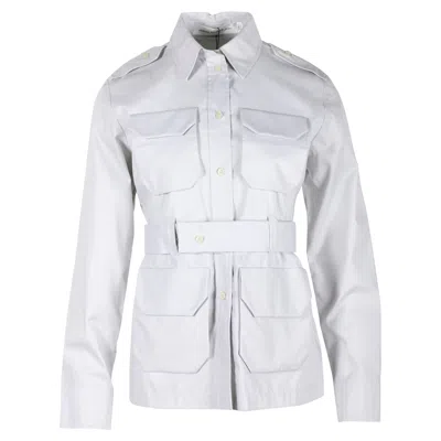Victoria Beckham Jeans Belted Shirt In Grey Cotton In White