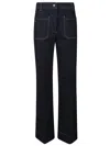 Victoria Beckham Wide Leg High Rise Jeans With Contrast Stitching In Blue