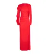 Victoria Beckham Womens Cayenne Draped Long-sleeves Woven Gown In Red