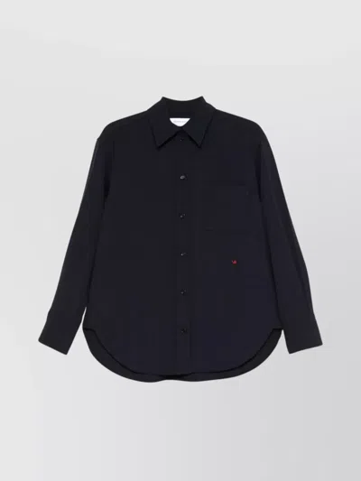 Victoria Beckham Jersey Shirt Long Sleeves Curved Hem In Black