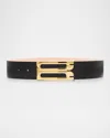 Victoria Beckham Grained Calfskin Belt With Gold Metal Buckle In Black