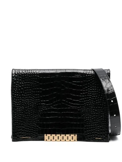 Victoria Beckham Jumbo Chain Leather Clutch Bag In Black