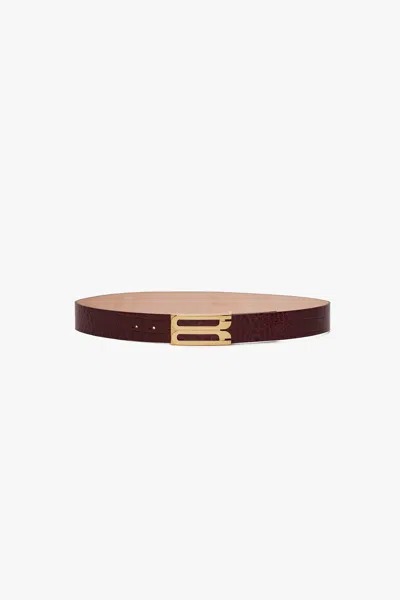 Victoria Beckham Jumbo Dorian Belt In Burgundy Croc Embossed Calf Leather