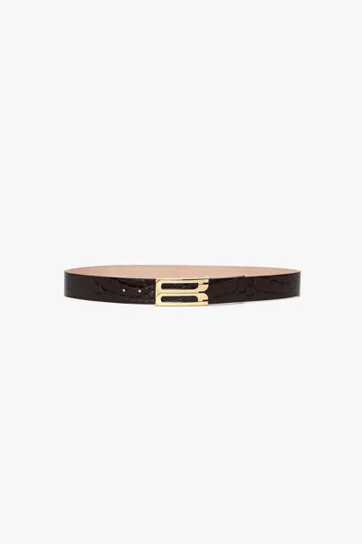Victoria Beckham Jumbo Dorian Belt In Espresso Croc Embossed Calf Leather In Brown