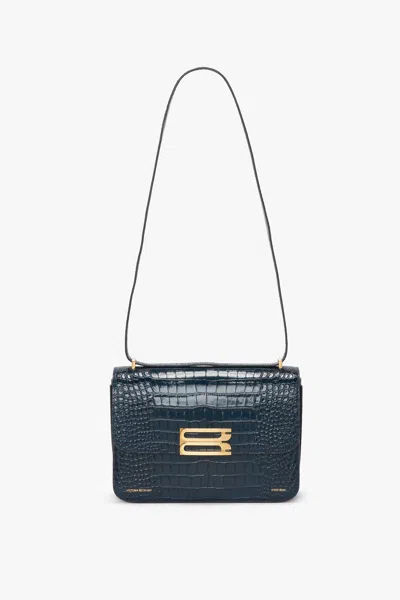 Victoria Beckham Jumbo Frame Bag In Midnight Blue Croc-effect Leather