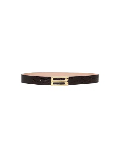Victoria Beckham Jumbo Frame Belt In Espresso Croc Embossed Calf Leather