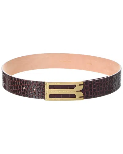 Victoria Beckham Jumbo Frame Crocodile-effect Leather Belt In Brown