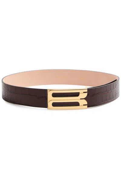 Victoria Beckham Jumbo Frame Crocodile-effect Leather Belt In Dark Brown