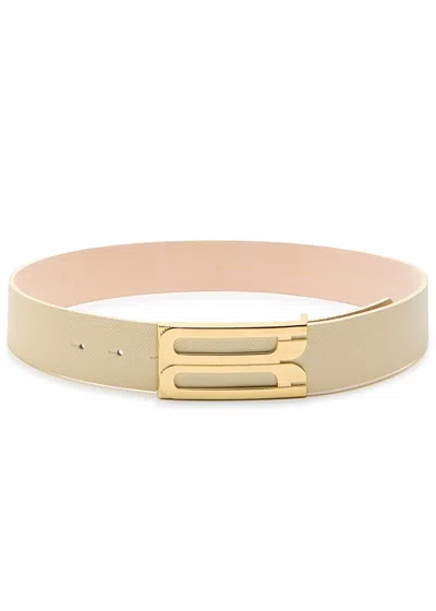 Victoria Beckham Jumbo Frame Leather Belt In Beige
