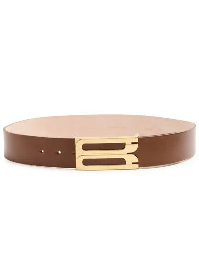 Victoria Beckham Jumbo Frame Leather Belt In Tan