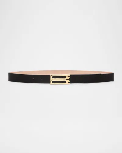 Victoria Beckham Jumbo Gold-plated B-logo Leather Belt In Black